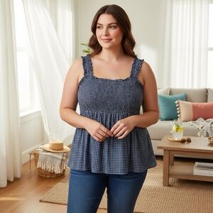 weekend, Suzanne Betro gingham blue picnic tank top rayon size 4X